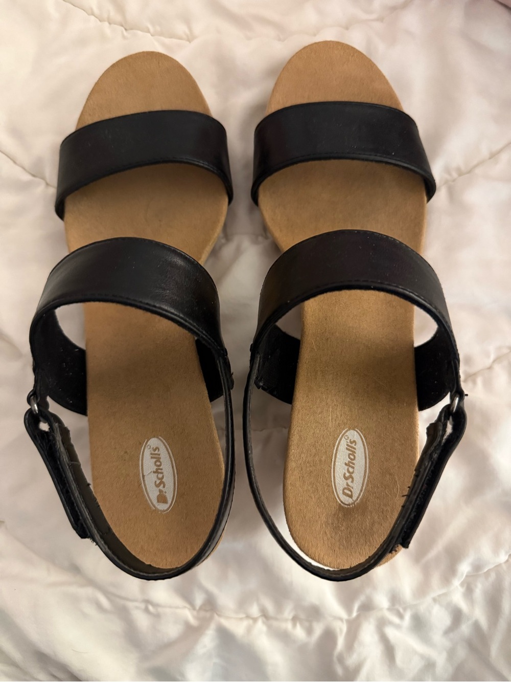 Dr. Scholl's Brazin - Black Two-Band Slingback Sandals with Tan Footbed